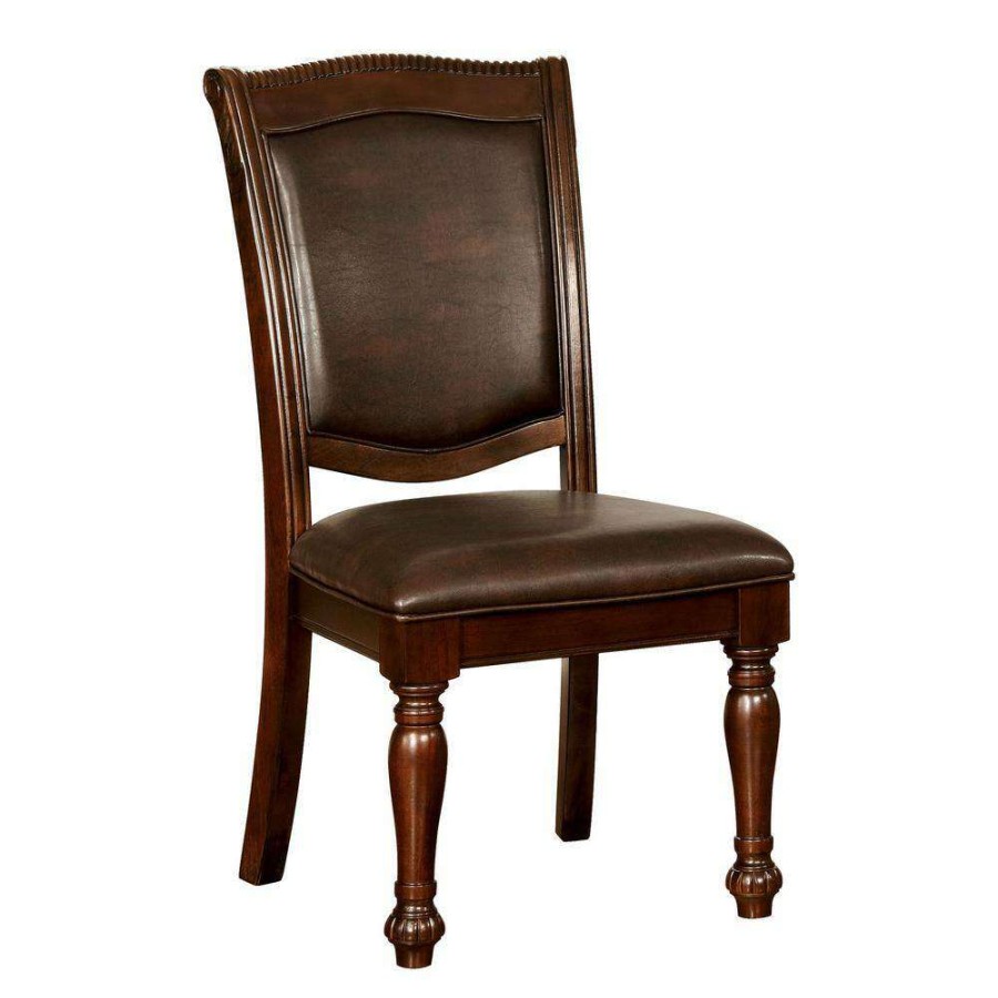 Kitchen & Dining Room Furniture * | Pridore Brown Cherry Faux Leather Padded Dining Side Chair (Set Of 2) By Furniture Of America