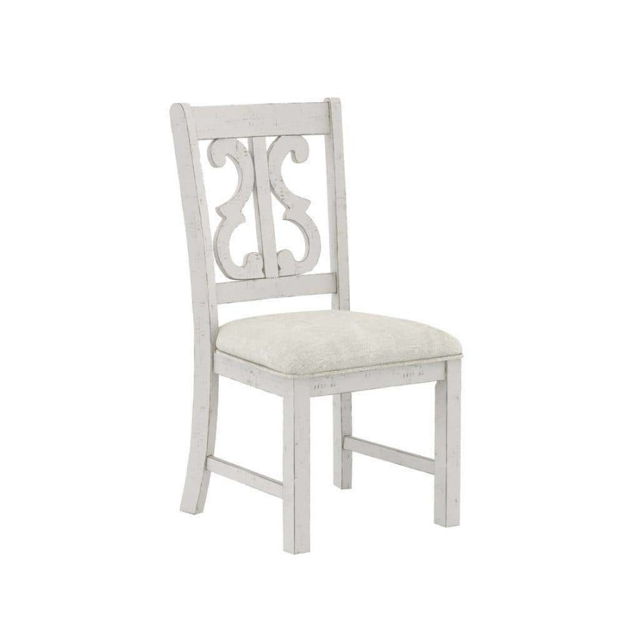 Kitchen & Dining Room Furniture * | Wicks Distressed White And Gray Padded Dining Chair (Set Of 2) By Furniture Of America