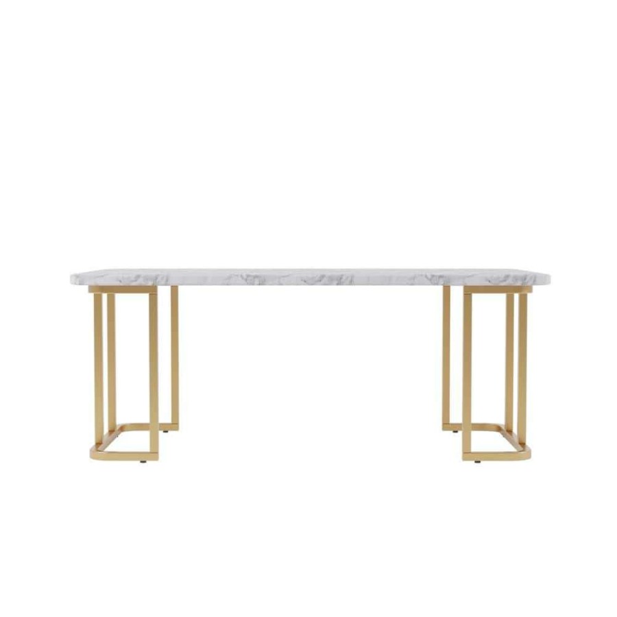 Living Room Furniture * | Pasadina 47.25 In. Gold Coating And White Rectangular Faux Marble Top Coffee Table By Furniture Of America