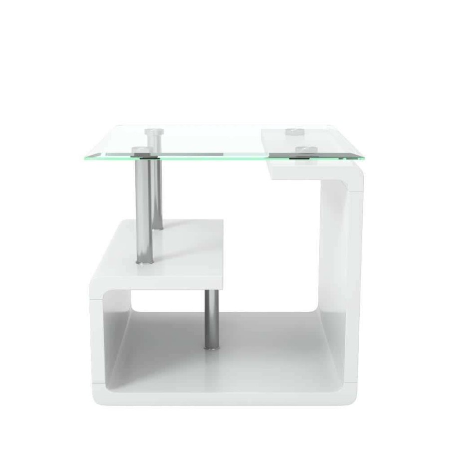 Living Room Furniture * | Bellamy Glossy White Tempered Glass Top End Table By Furniture Of America