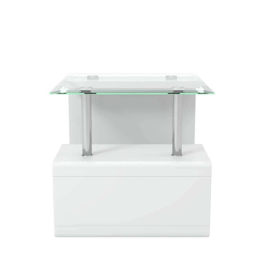 Living Room Furniture * | Bellamy Glossy White Tempered Glass Top End Table By Furniture Of America