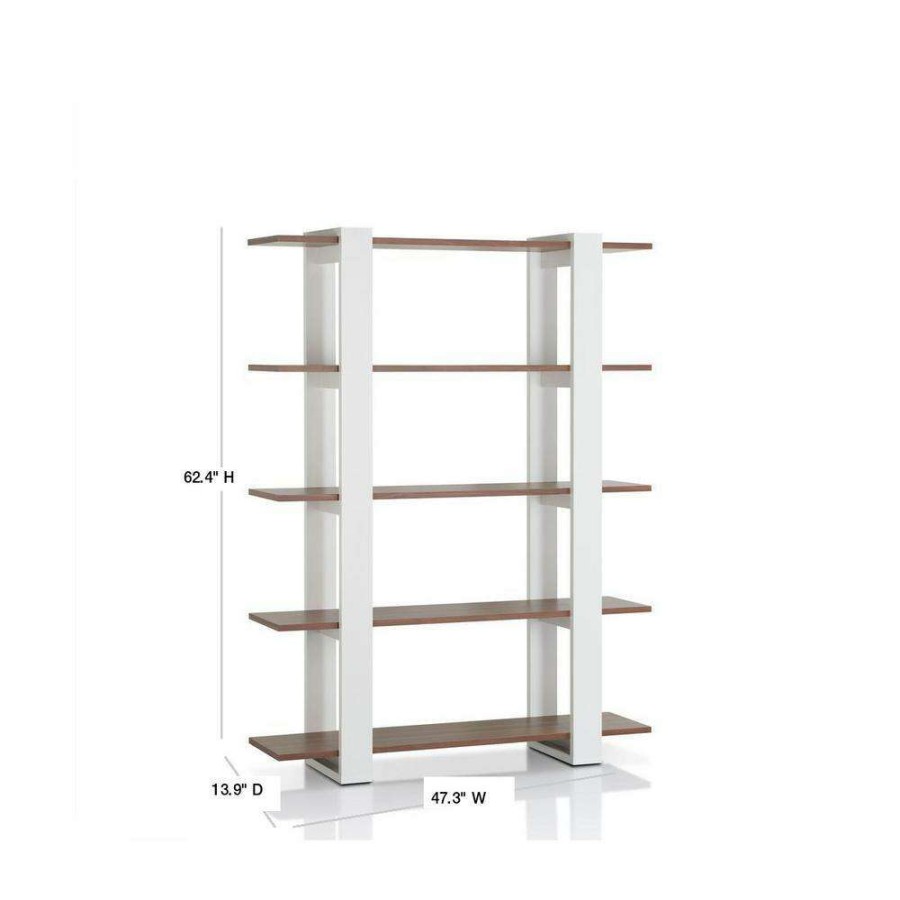 Home Office Furniture * | 62.4 In. White/Walnut Wood 5-Shelf Etagere Bookcase With Open Back By Furniture Of America