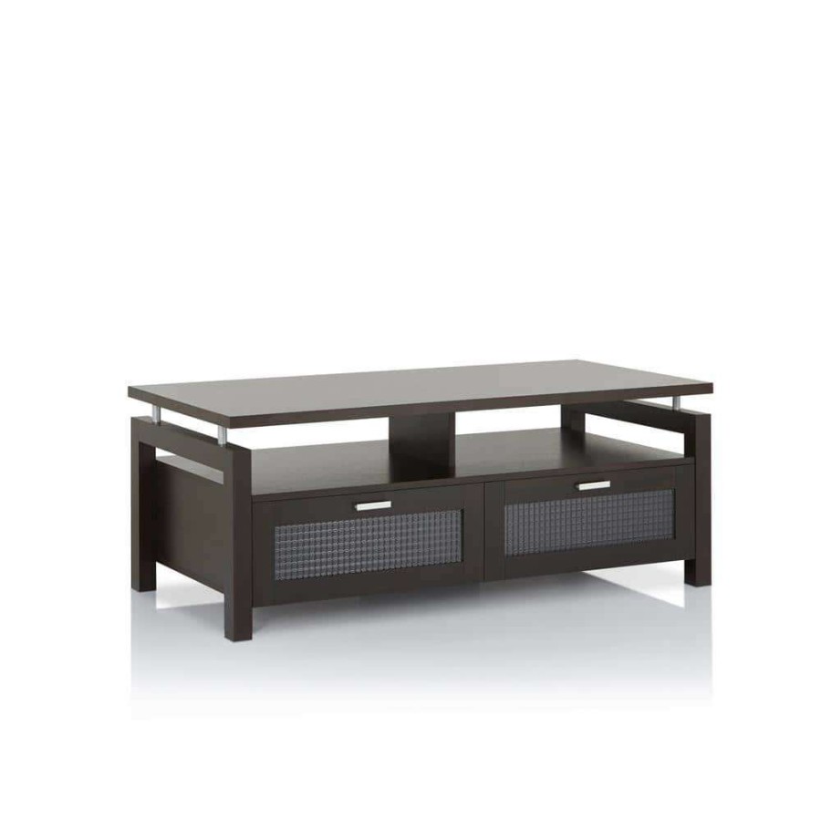 Living Room Furniture * | Pentwater 47.24 In. Espresso Rectangle Wood Coffee Table By Furniture Of America