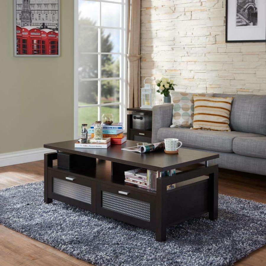 Living Room Furniture * | Pentwater 47.24 In. Espresso Rectangle Wood Coffee Table By Furniture Of America