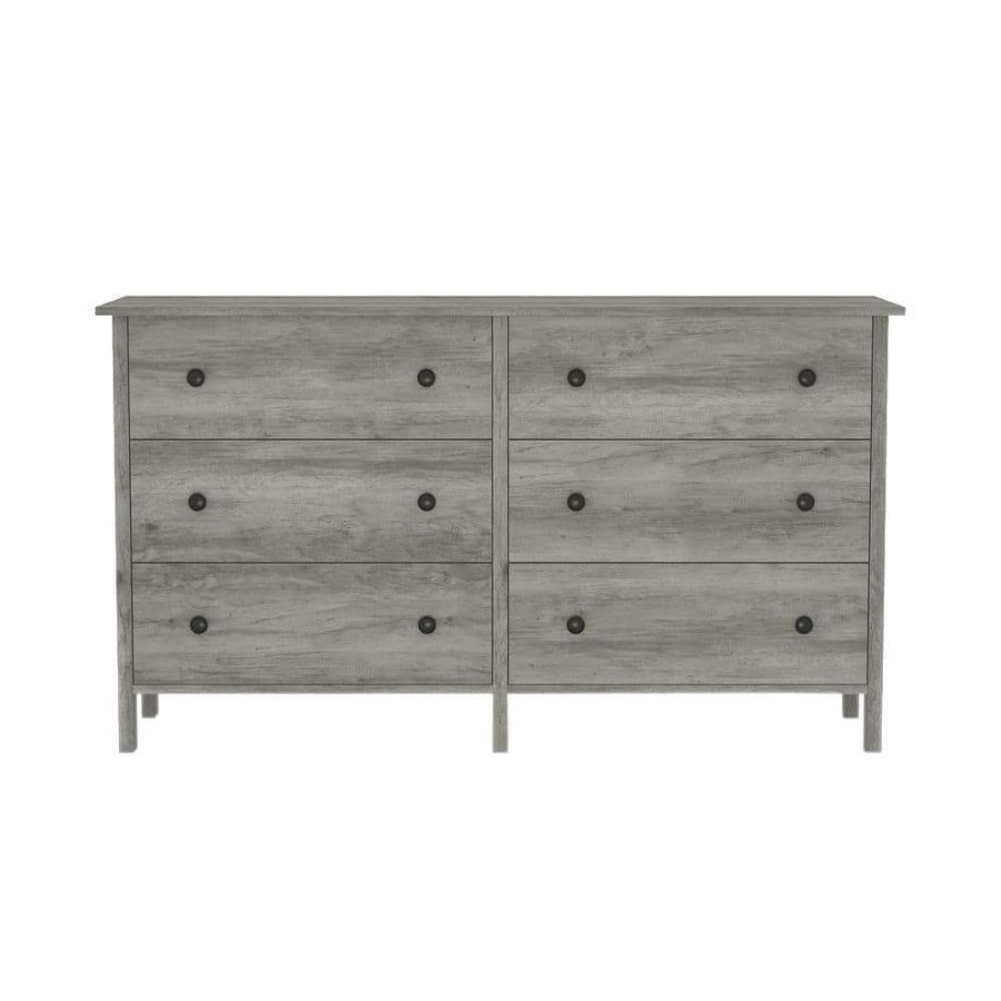 Bedroom Furniture * | Kerani 6-Drawer Vintage Gray Oak Dresser (29.13 In. H X 52.56 In. W X 15.75 In. D) By Furniture Of America