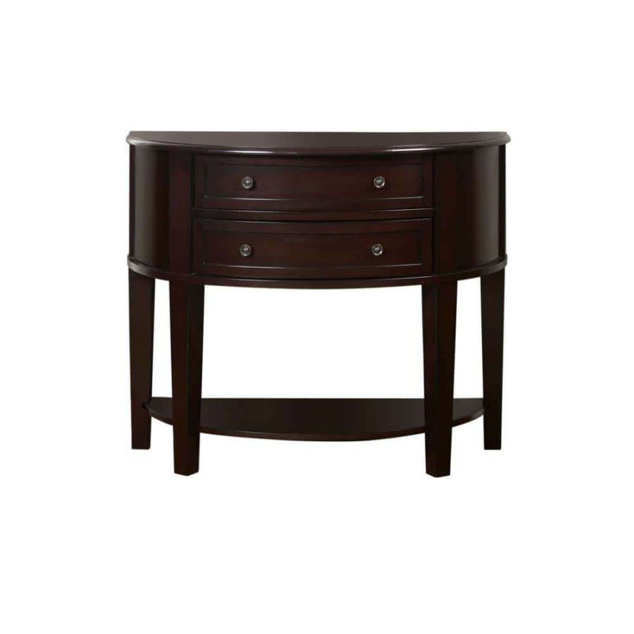 Living Room Furniture * | Annabell 38 In. Espresso Standard Half-Round Wood Console Table With 2-Drawers By Furniture Of America