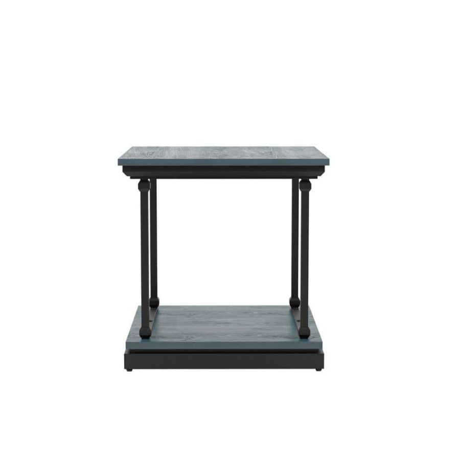 Living Room Furniture * | Blue River 23.63 In. Antique Blue And Black Square Wooden End Table By Furniture Of America