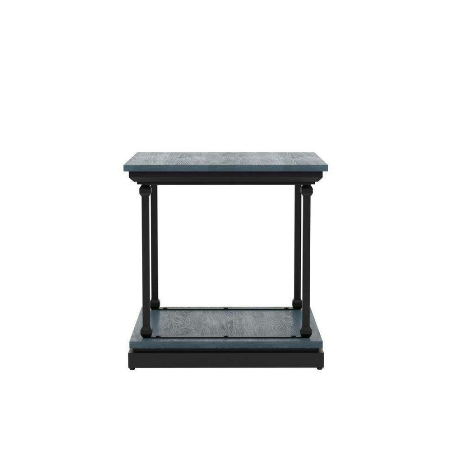 Living Room Furniture * | Blue River 23.63 In. Antique Blue And Black Square Wooden End Table By Furniture Of America