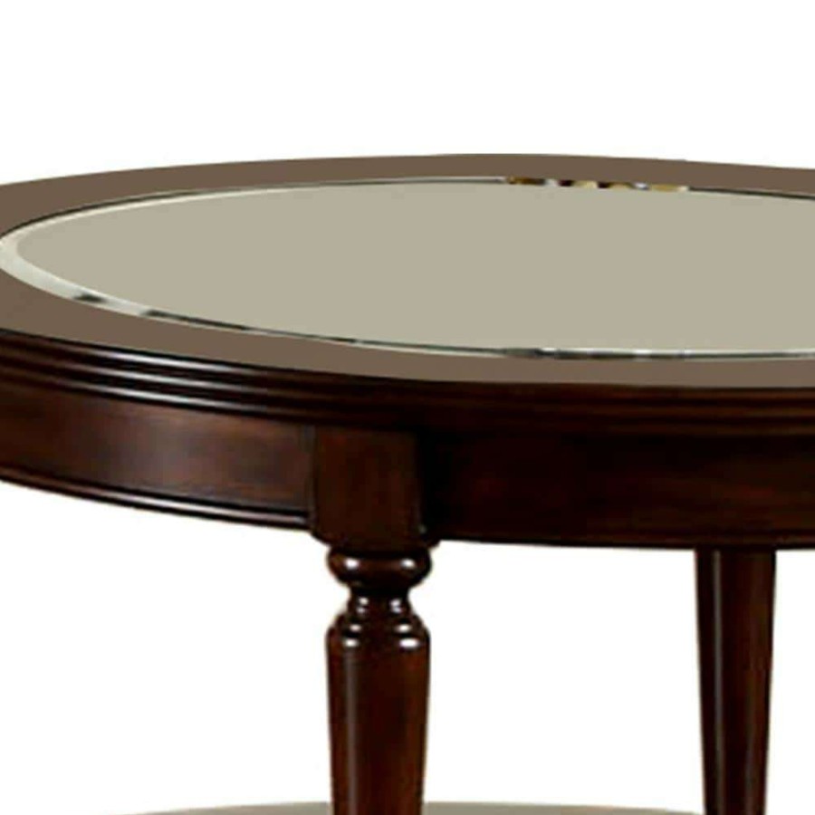 Living Room Furniture * | Granvia 48 In. Dark Cherry Large Oval Glass Coffee Table With Shelf By Furniture Of America