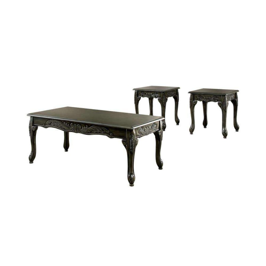 Living Room Furniture * | Bransonville 3-Piece 48 In. Gray Large Rectangle Wood Coffee Table Set By Furniture Of America