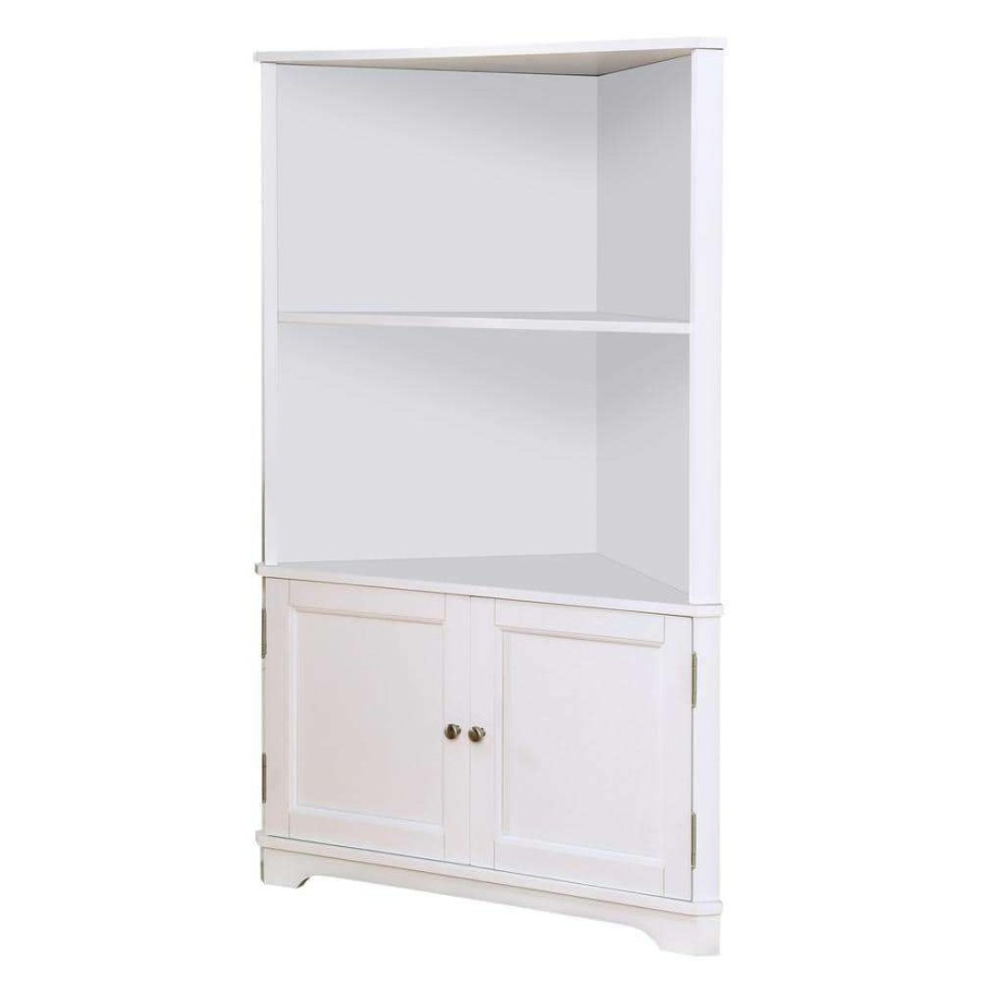 Home Office Furniture * | Parkyr 50 In. White Wood 2-Shelf Accent Corner Bookcase By Furniture Of America