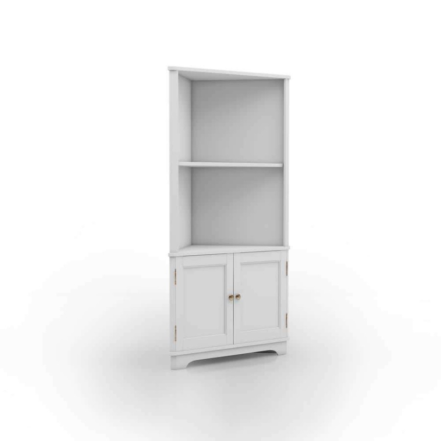 Home Office Furniture * | Parkyr 50 In. White Wood 2-Shelf Accent Corner Bookcase By Furniture Of America