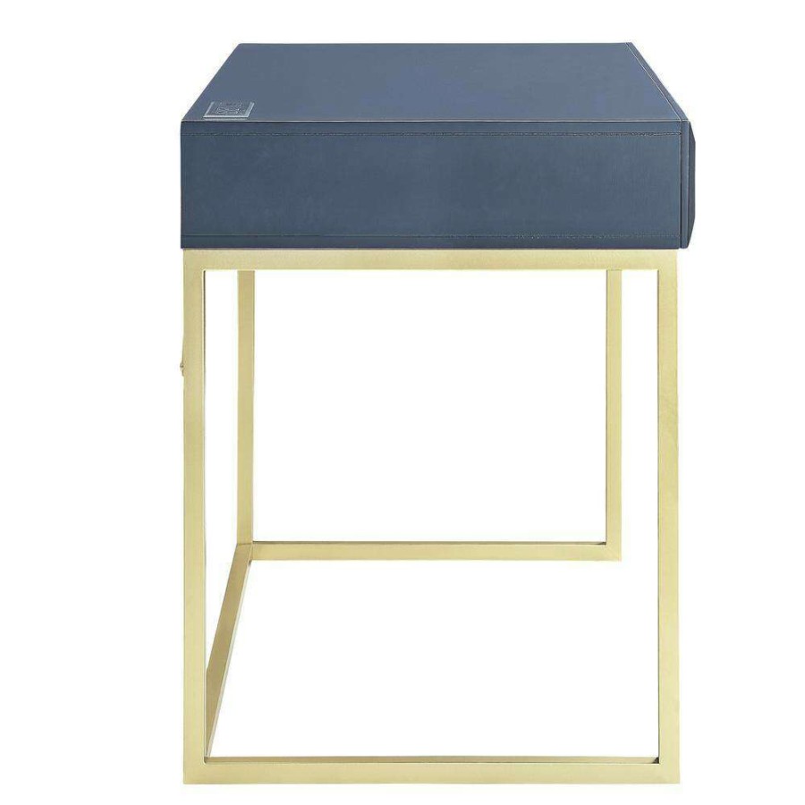 Home Office Furniture * | Gotheimer 42 In. Rectangular Blue And Gold Writing Desk With Usb Port By Furniture Of America