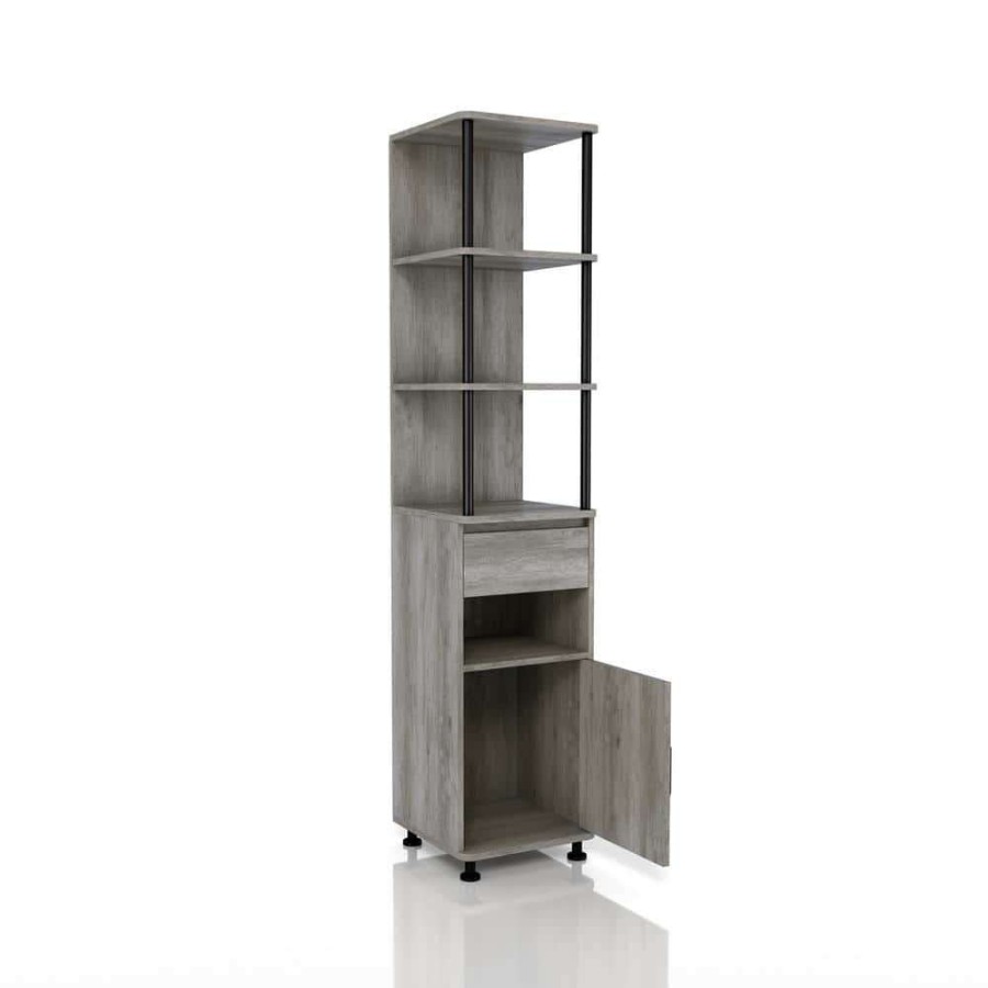 Home Office Furniture * | Osman 72 In. H Vintage Gray 4-Shelf Accent Bookcase With 1-Drawer By Furniture Of America