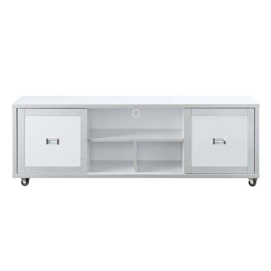 Living Room Furniture * | Alphonse 60 In. White And Silver Mdf Tv Stand Fits Tvs Up To 66 In. With Storage Doors By Furniture Of America