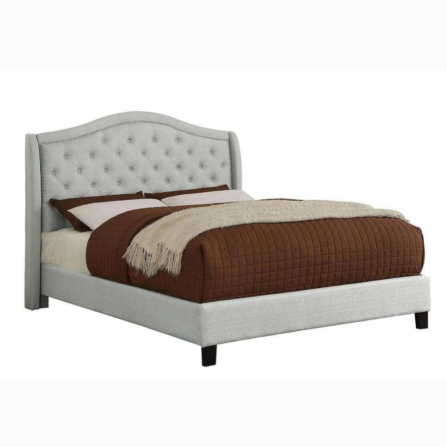 Bedroom Furniture * | Dyevera Warm Gray Fabric Upholstered California King Platform Bed By Furniture Of America