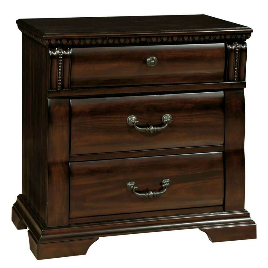 Bedroom Furniture * | Sonoro 3-Drawer Cherry Nightstand 28 In. H X 28 In. W X 17 In. D By Furniture Of America