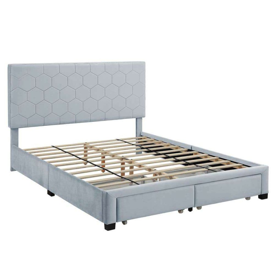 Bedroom Furniture * | Shillo Gray Wood Frame Queen Platform Bed With 2-Drawers By Furniture Of America