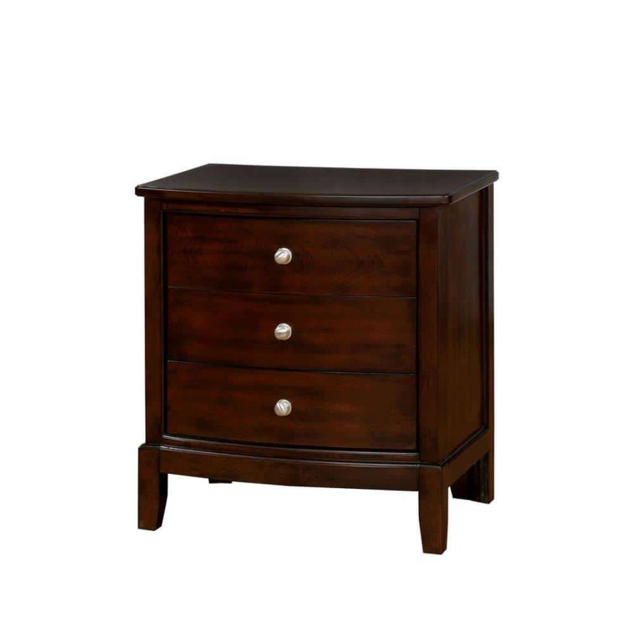 Bedroom Furniture * | Sommersville 3-Drawer Brown Cherry Nightstand (27.88 In. H X 26.13 In. W X 18 In. D) By Furniture Of America