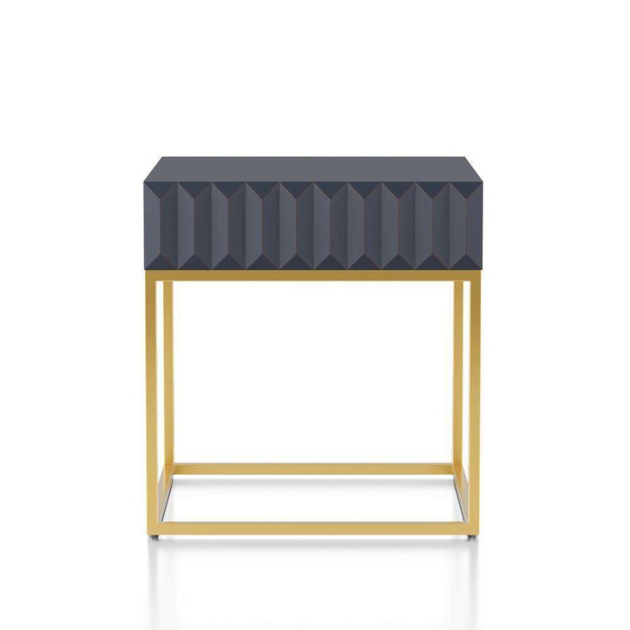 Living Room Furniture * | Kapulet 23 In. Antique Blue And Gold Square Wood Top End Table By Furniture Of America