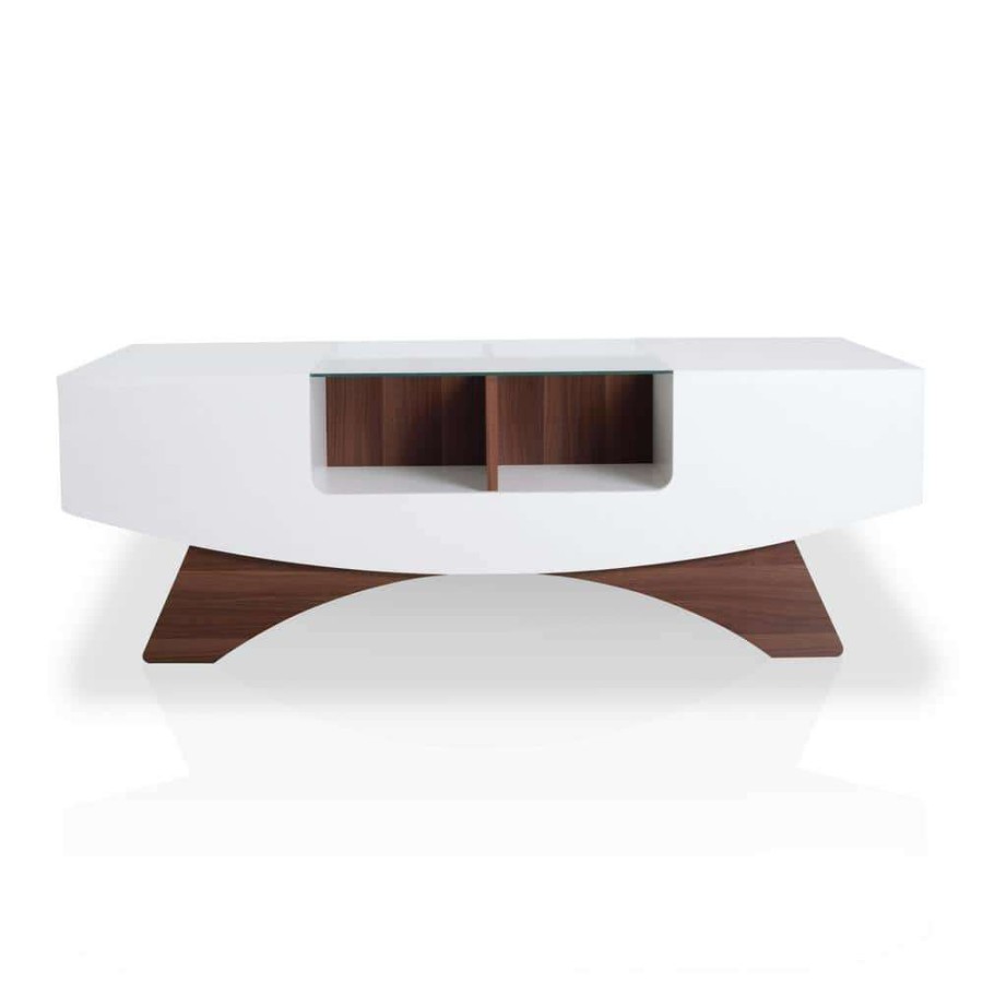 Living Room Furniture * | Montannah 48.75 In. White And Walnut Rectangle Wood Coffee Table By Furniture Of America