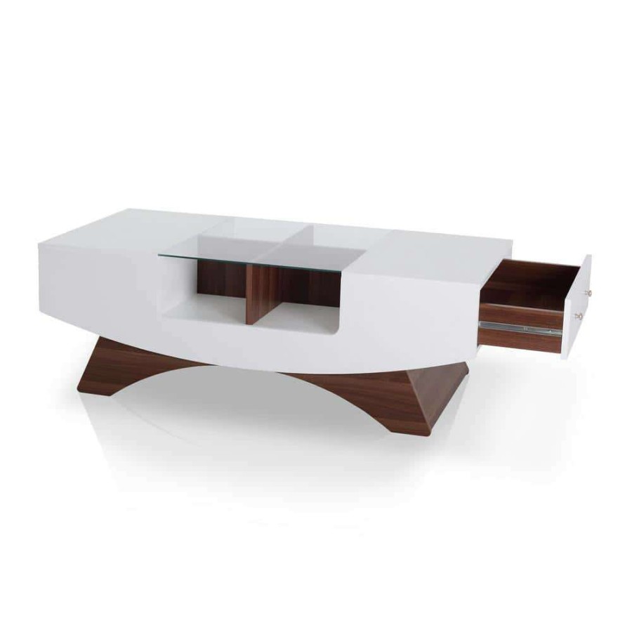 Living Room Furniture * | Montannah 48.75 In. White And Walnut Rectangle Wood Coffee Table By Furniture Of America