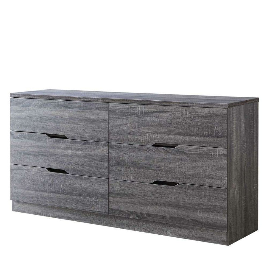 Bedroom Furniture * | Tobin 15.50 In. 6-Drawer Distressed Gray Dresser By Furniture Of America