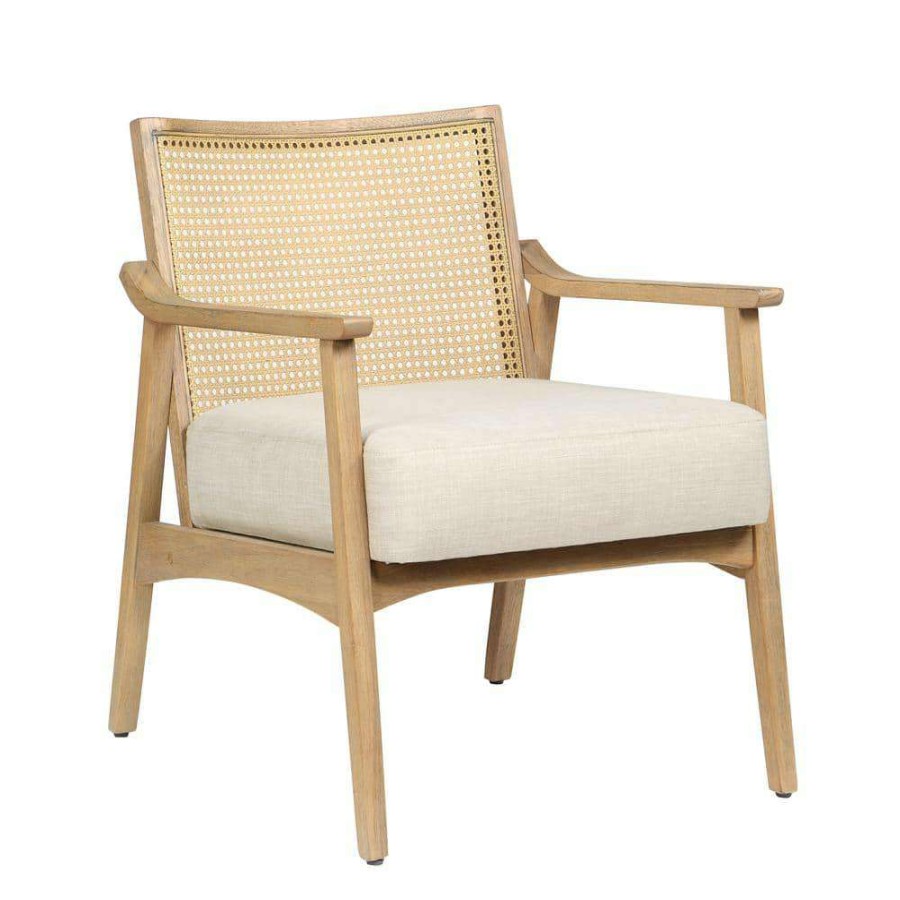 Living Room Furniture * | Council Natural Tone And Beige Wood Removable Cushions Accent Chair By Furniture Of America