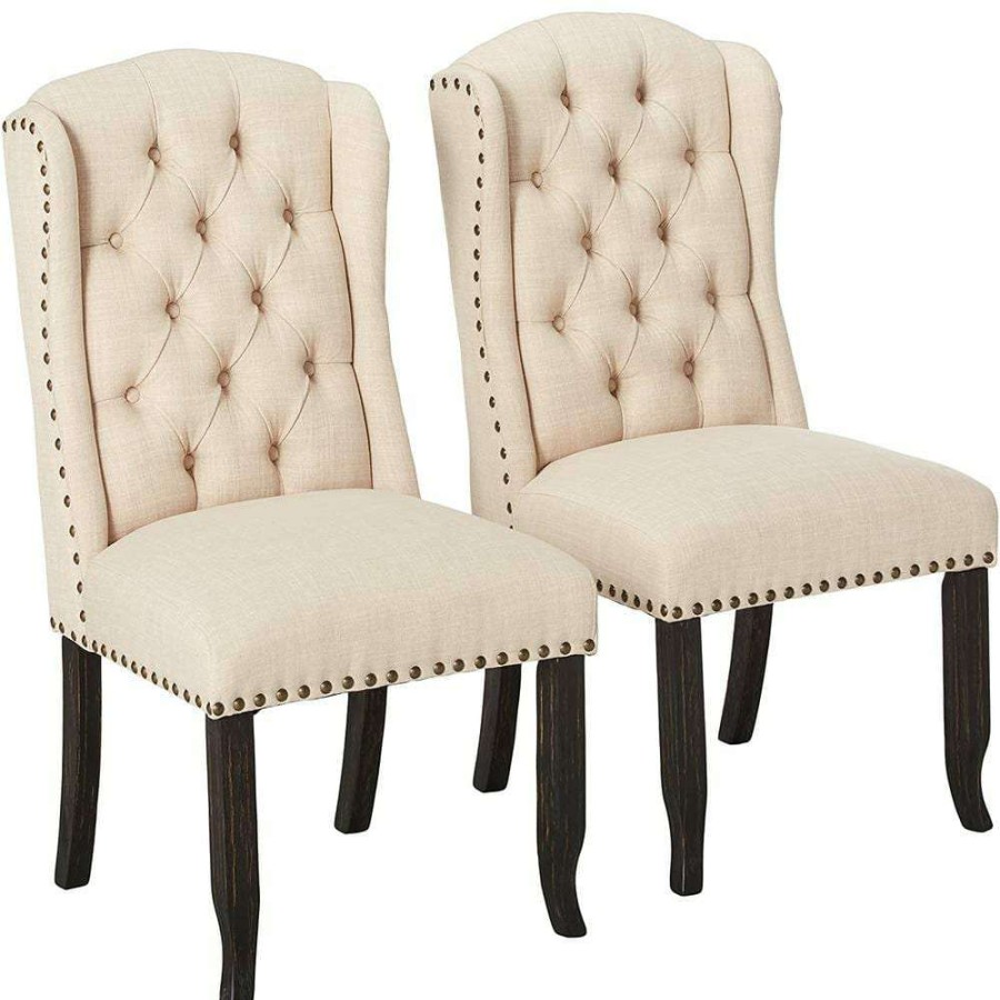 Kitchen & Dining Room Furniture * | Anthus Beige Linen Wingback Side Chairs (Set Of 2) By Furniture Of America