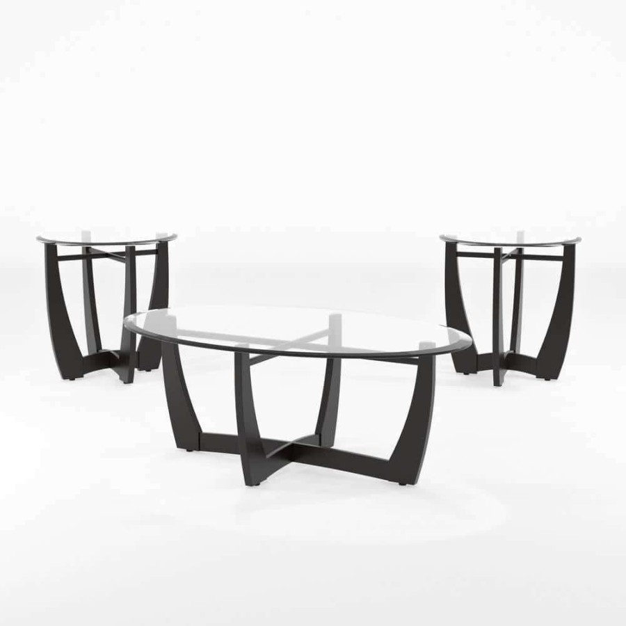 Living Room Furniture * | Arthur 3-Piece 30 In. Black/Clear Medium Oval Glass Coffee Table Set By Furniture Of America