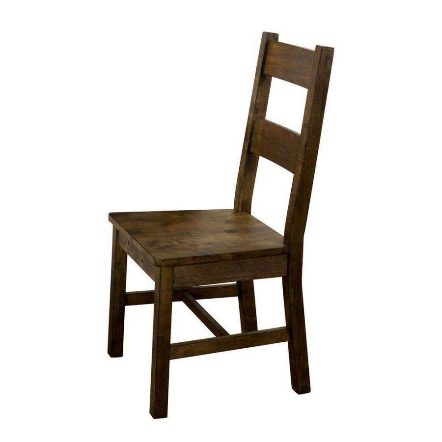 Kitchen & Dining Room Furniture * | Stella Rustic Oak Wood Ladder Side Chair (Set Of 2) By Furniture Of America