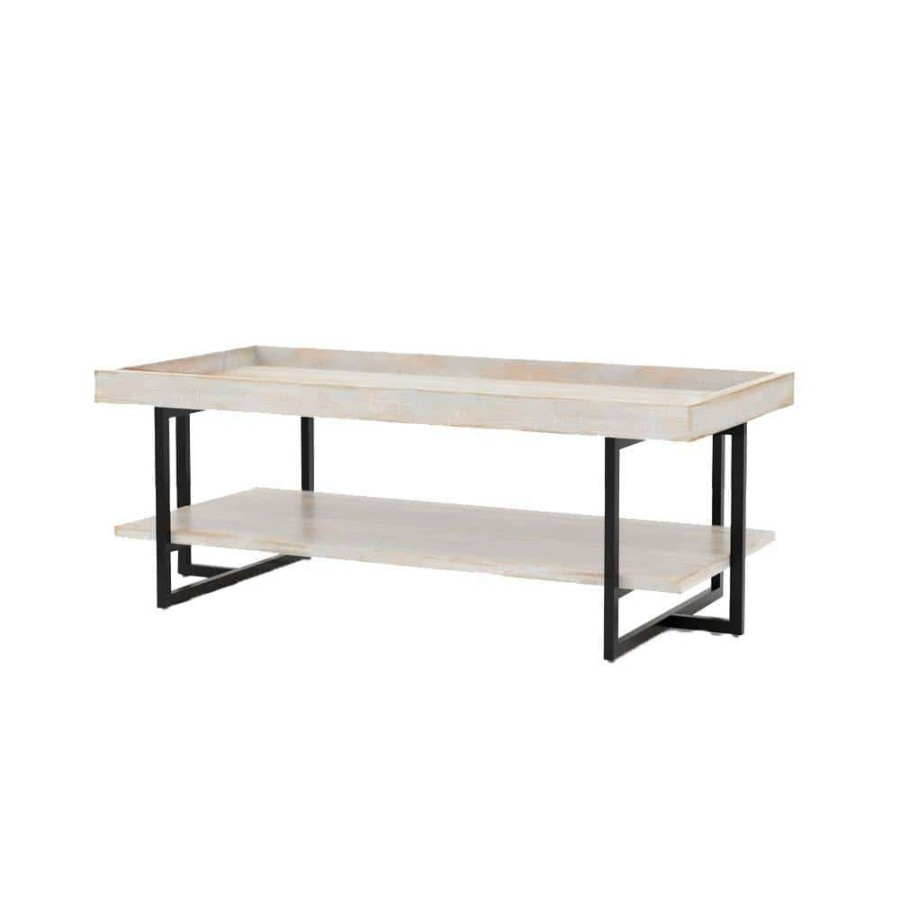 Living Room Furniture * | Triblisi 48 In. Antique White/Black Large Rectangle Wood Coffee Table With Shelf By Furniture Of America