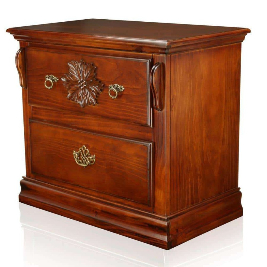 Bedroom Furniture * | Polasca 2-Drawer Glossy Dark Pine Nightstand 24.25 In. H X 28 In. W X 16 In. D By Furniture Of America