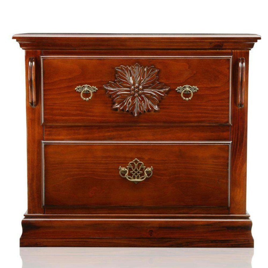 Bedroom Furniture * | Polasca 2-Drawer Glossy Dark Pine Nightstand 24.25 In. H X 28 In. W X 16 In. D By Furniture Of America