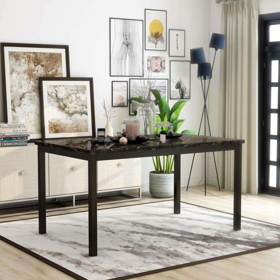 Kitchen & Dining Room Furniture * | Coiplin 60 In. Rectangle Black Faux Marble Dining Table By Furniture Of America