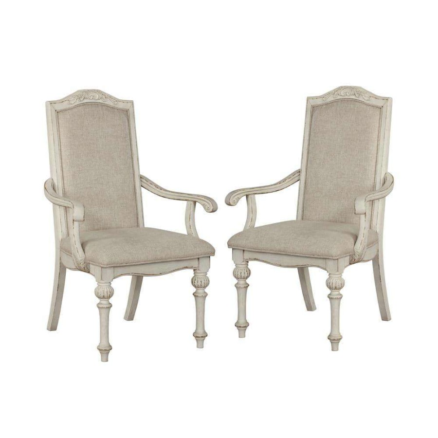 Kitchen & Dining Room Furniture * | Willadeene Antique White Armchairs (Set Of 2) By Furniture Of America