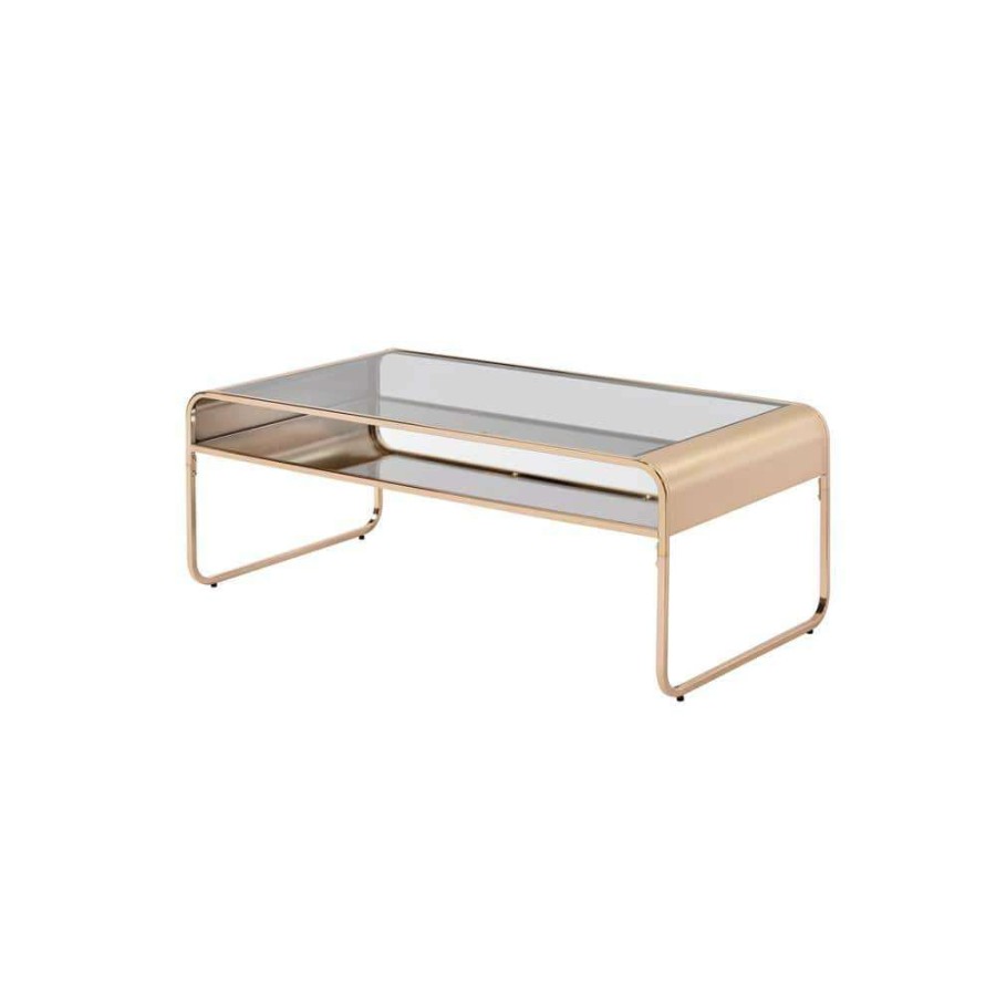 Living Room Furniture * | Mindry 48 In. Gold Rectangular Glass Top Coffee Table By Furniture Of America