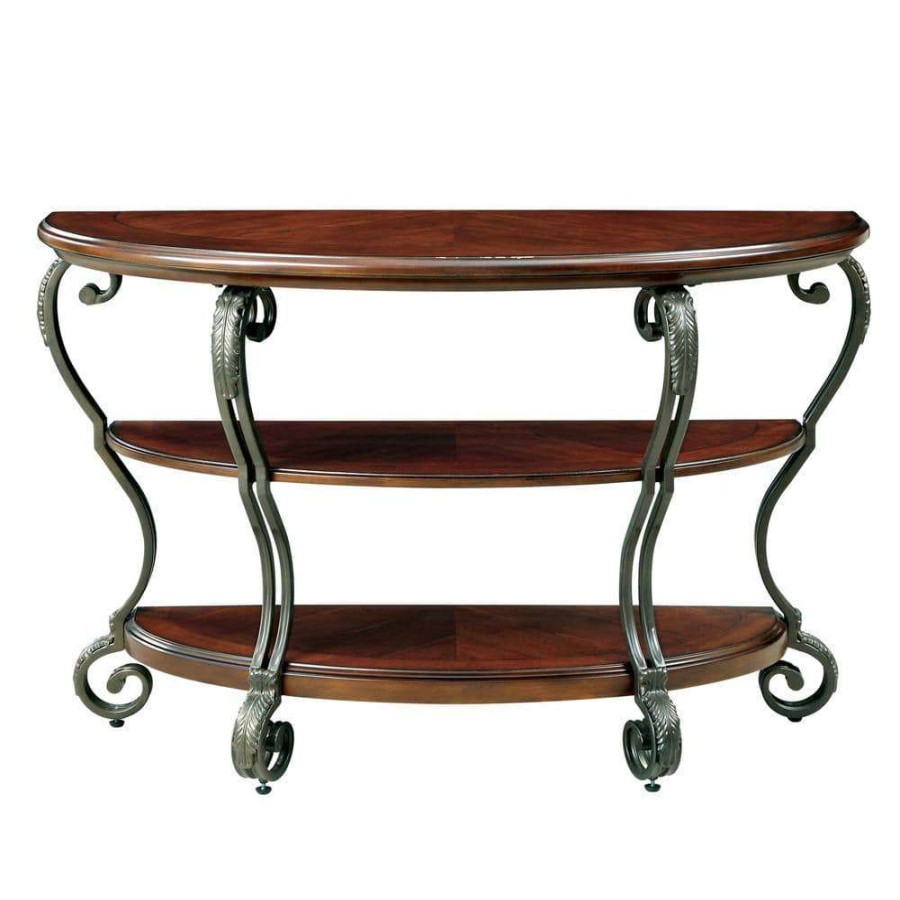 Living Room Furniture * | Nestillia 48 In. Brown Half-Circle Wood Console Table With 2-Shelf By Furniture Of America