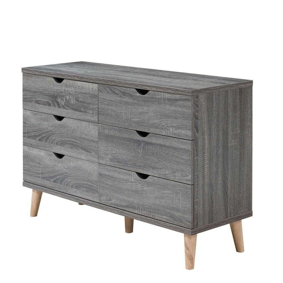 Bedroom Furniture * | Fort Ordan Ii 6-Drawer Dark Gray Dresser (29.5 In. H X 47 In. W X 15.5 In. D) By Furniture Of America