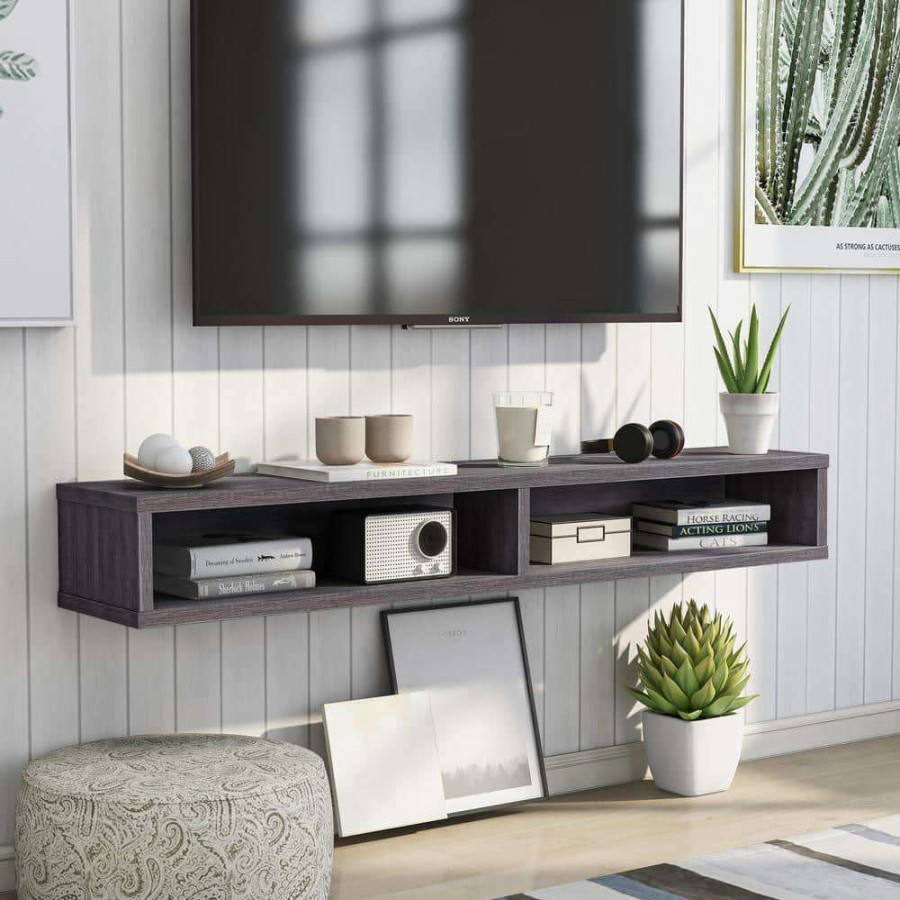 Living Room Furniture * | Evaine 60 In. Distressed Gray Wood Floating Tv Stand Fits Tvs Up To 66 In. With Wall Mount Feature By Furniture Of America