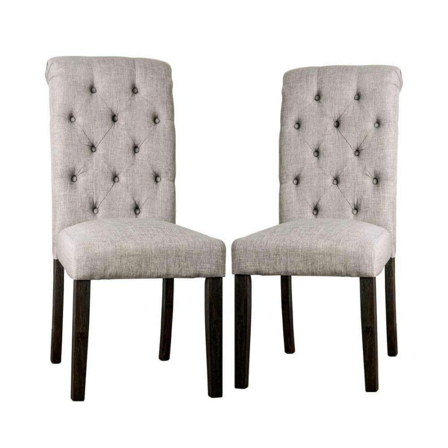 Kitchen & Dining Room Furniture * | Lorcan Upholstered Antique Black And Light Gray Side Chairs (Set Of 2) By Furniture Of America