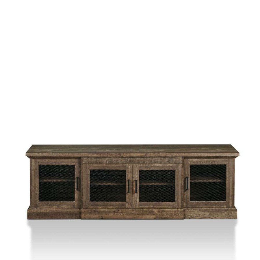 Living Room Furniture * | Ziv 69 In. Reclaimed Oak Particle Board Tv Stand Fits Tvs Up To 78 In. With Storage Doors By Furniture Of America