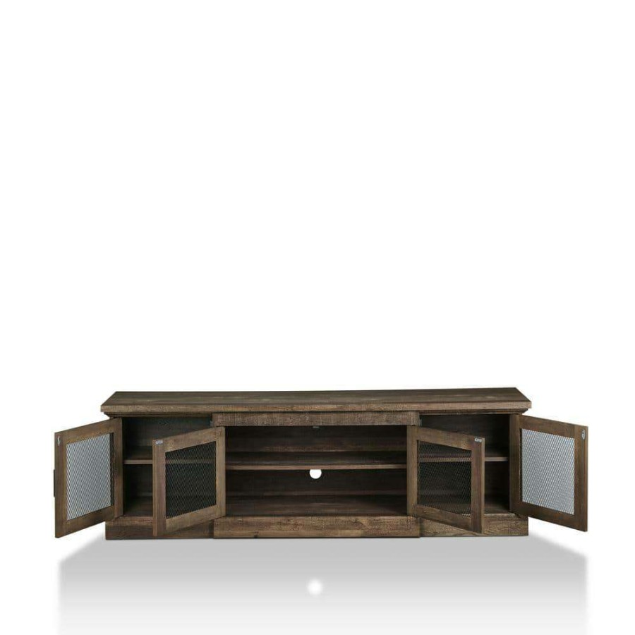 Living Room Furniture * | Ziv 69 In. Reclaimed Oak Particle Board Tv Stand Fits Tvs Up To 78 In. With Storage Doors By Furniture Of America