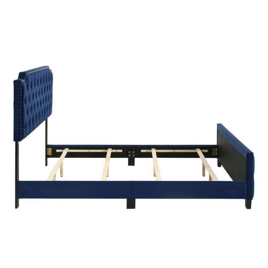 Bedroom Furniture * | Bernadetta 85 In. W Navy Blue Queen Fabric Frame Upholstered Platform Bed By Furniture Of America