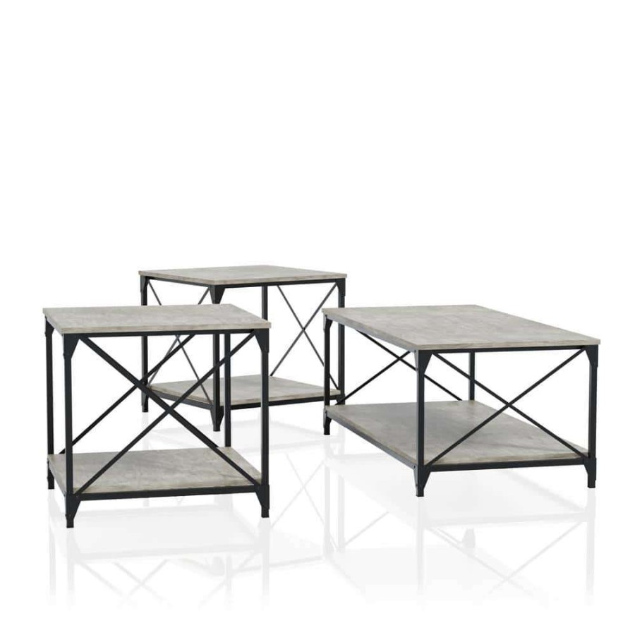 Living Room Furniture * | Elven 3-Piece 47.25 In. Black And Gray Rectangle Wood Coffee Table Set By Furniture Of America