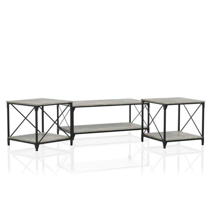 Living Room Furniture * | Elven 3-Piece 47.25 In. Black And Gray Rectangle Wood Coffee Table Set By Furniture Of America