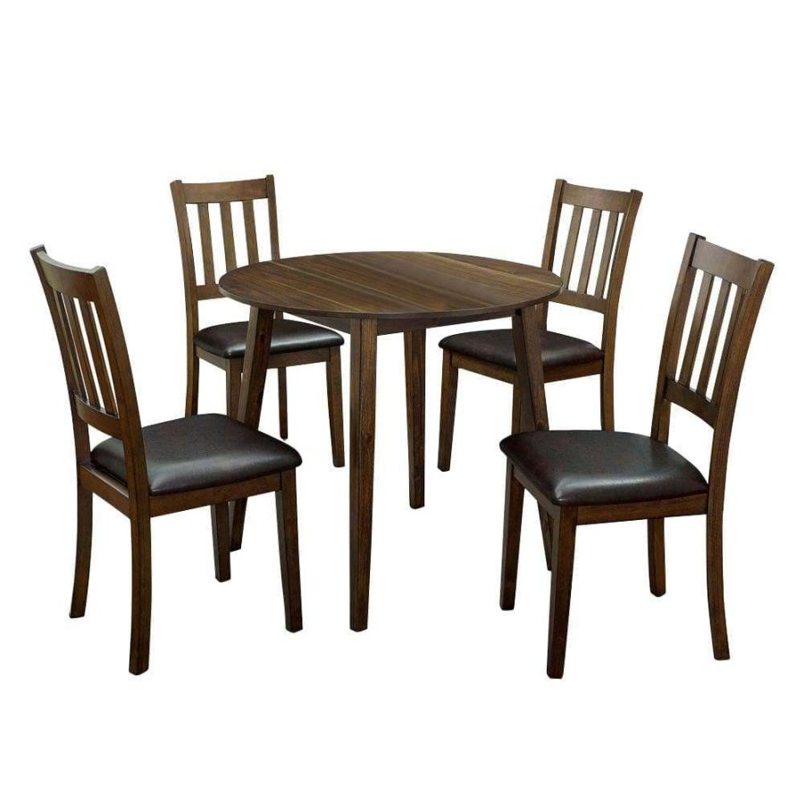 Kitchen & Dining Room Furniture * | Hedgecrow 5-Piece Walnut And Dark Brown Dining Table Set By Furniture Of America