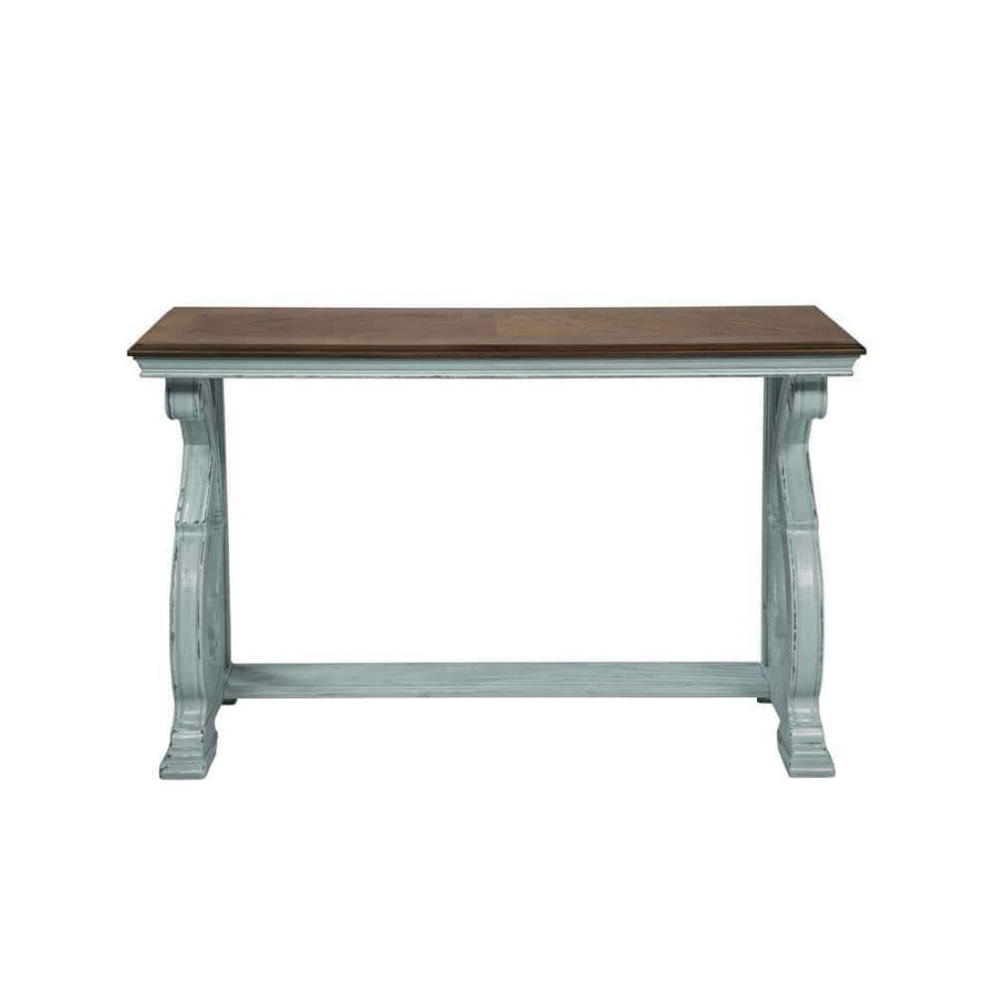 Living Room Furniture * | Myrtle 50 In. Oak/Antique Blue Standard Rectangle Wood Console Table With Storage By Furniture Of America