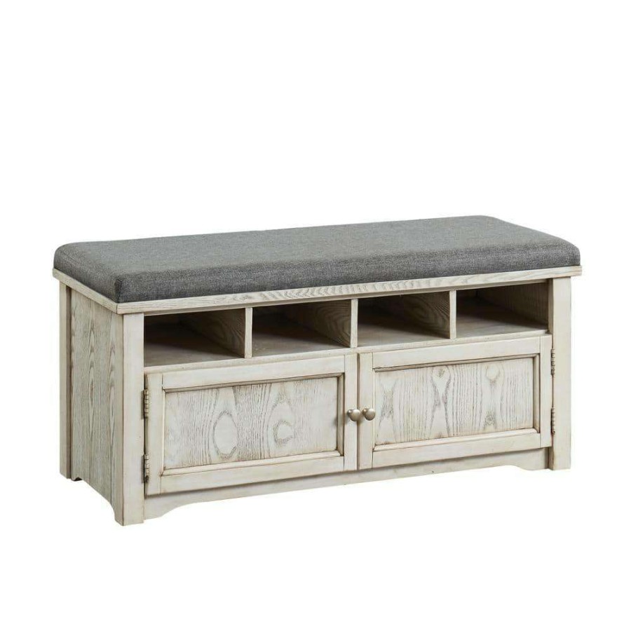 Kitchen & Dining Room Furniture * | Janis Weathered White 4 Shelf Shoe Rack Bench By Furniture Of America