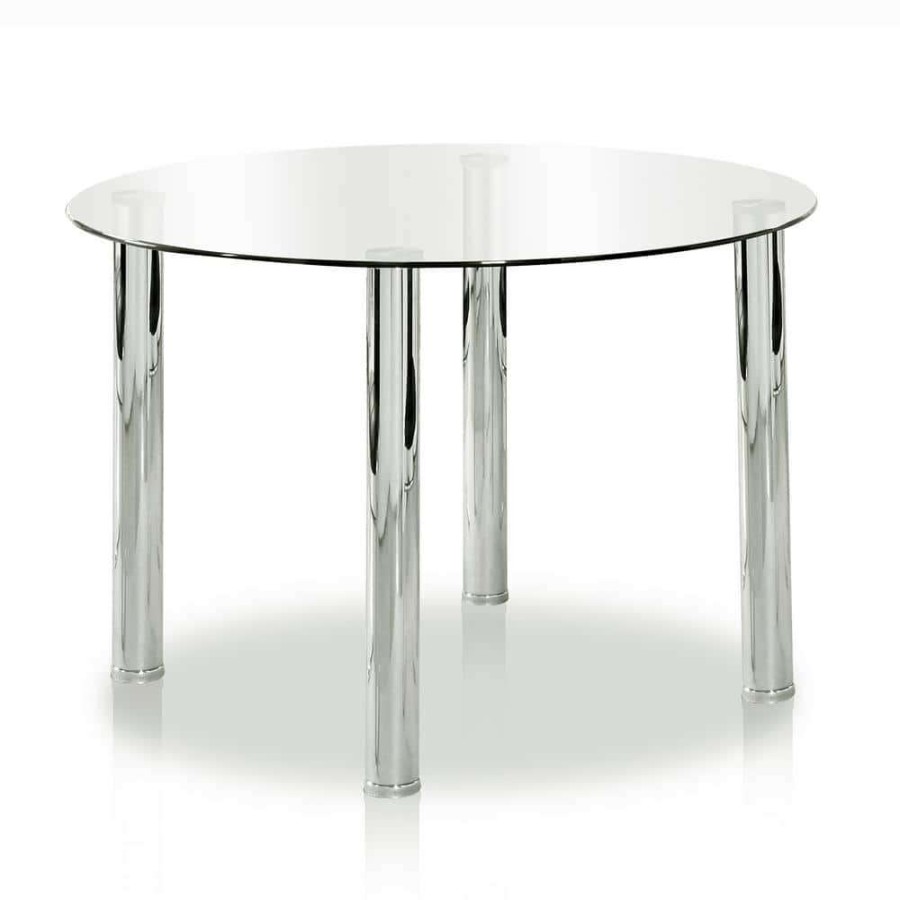 Kitchen & Dining Room Furniture * | Cardigan 45 In. Round Chrome Glass Dining Table By Furniture Of America